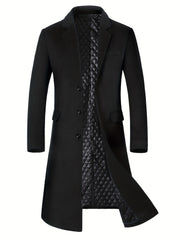 New Autumn/Winter Tweed Overcoat for Men, Long Length, Painted Finish, Warm and Thickened Tweed Outerwear, Men's Casual Wool Blend Jacket Trench Coat