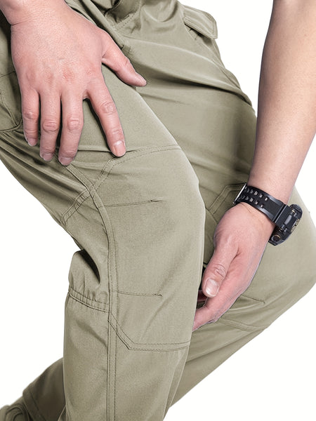 2pcs Men'S Tactical Cargo Pants, Multi-Pocket Casual Style, Elasticity Composite Fabric, Breathable, Suitable for Casual Outing, Hiking, Outdoor Sports, Worn by Middle-Aged And Elderly, Spring And Autumn Style (Belt Excluded)