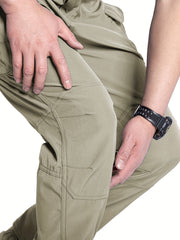 2pcs Men'S Tactical Cargo Pants, Multi-Pocket Casual Style, Elasticity Composite Fabric, Breathable, Suitable for Casual Outing, Hiking, Outdoor Sports, Worn by Middle-Aged And Elderly, Spring And Autumn Style (Belt Excluded)