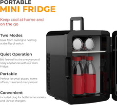 Crystals 4/10/15L Litre Mini Fridge, Table Top Small Fridge Cooler & Warmer for Car Bedrooms Desk Office, 12V DC - 220 AC, Mini Fridge for Bedrooms – Energy Efficient (Black, 10L Litre)