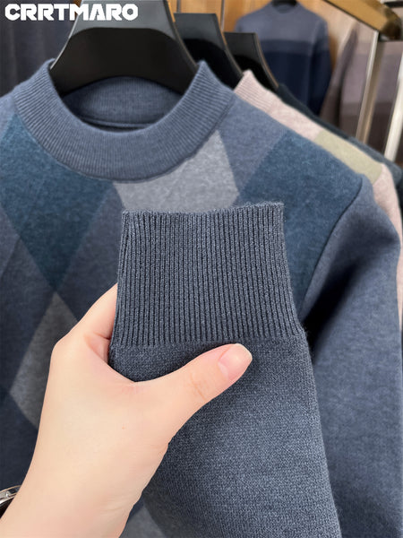 Carterma CRRTMARO Embroidered Sweater Men'S Warm Autumn And Winter Fleece Thickened Semi-High Collar Base Shirt Casual Men'S Clothing Shengyida