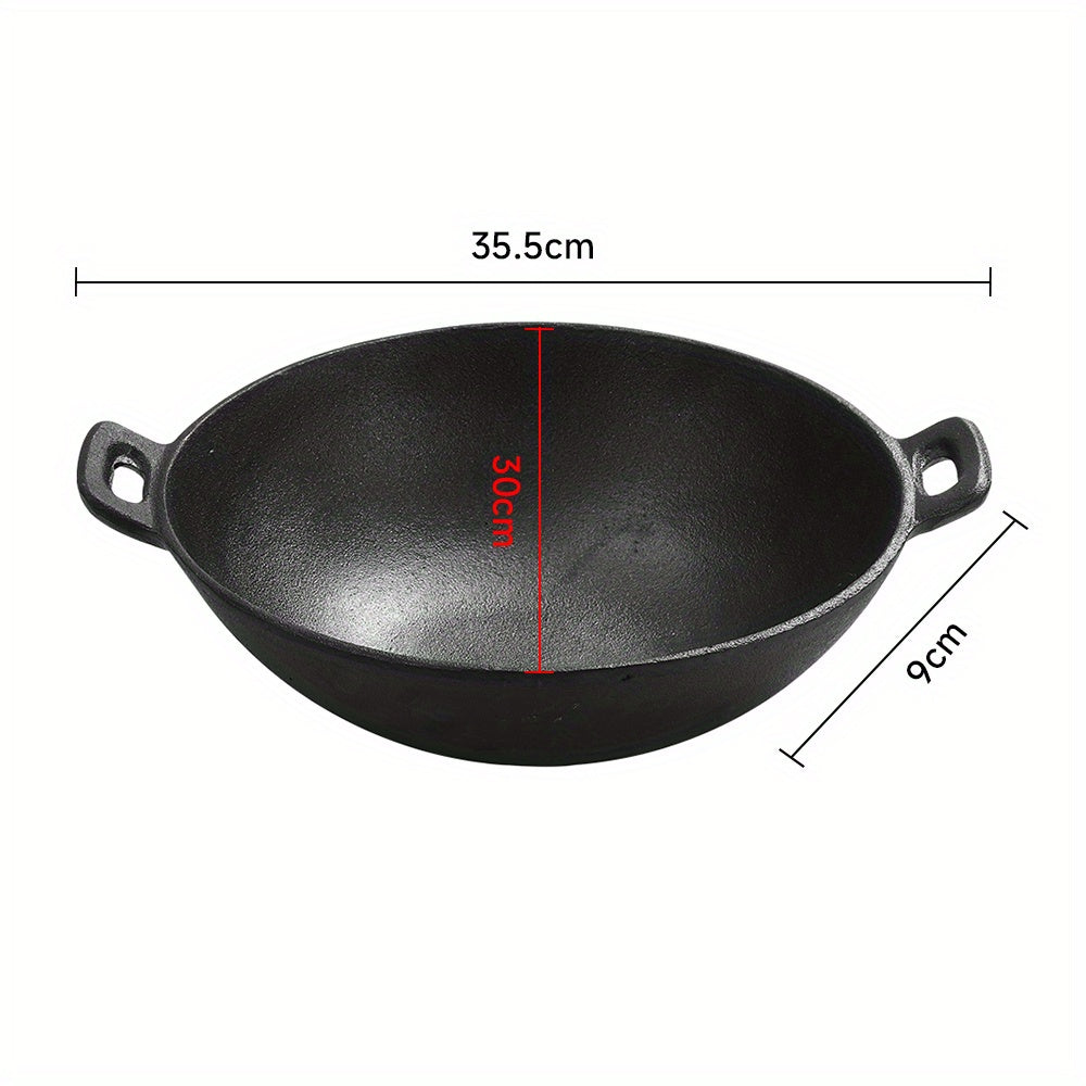 1 Kitchen Cast Iron Pot, Non-stick Multi-purpose Cookware, Household Kitchen Stir-frying Pot, Cast Iron Stir-frying Pot with Double Ears, Not Easy to Stick, Delicious and Healthy, Black, 30*30*9cm