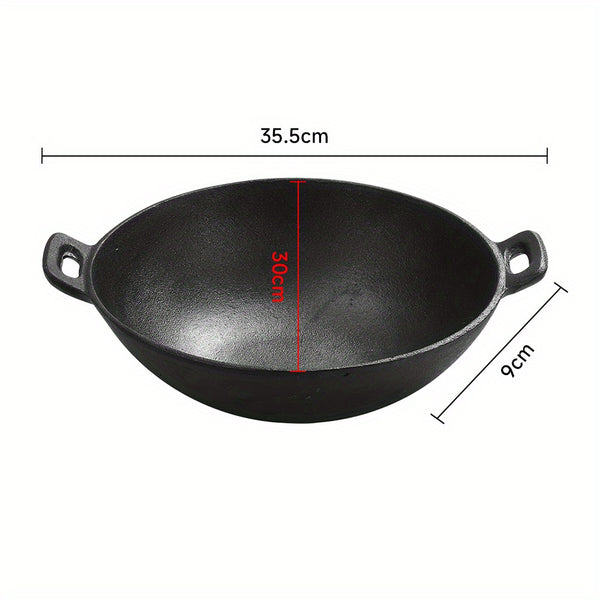 1 Kitchen Cast Iron Pot, Non-stick Multi-purpose Cookware, Household Kitchen Stir-frying Pot, Cast Iron Stir-frying Pot with Double Ears, Not Easy to Stick, Delicious and Healthy, Black, 30*30*9cm