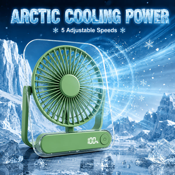 Mini Portable USB Fan Desktop Fan Rechargeable, Ultra-Quiet 5-Speed Adjustment Foldable 180 Degree Adjustable with LED Display for Office, Home, Outdoor, Camping And Travel