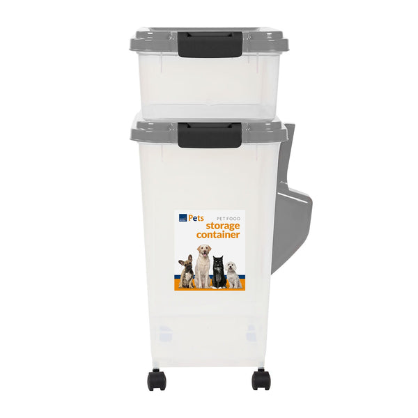 Taylor & Brown 3-Piece 50L Airtight Pet Food Storage Container Combo with Scoop and Treat Box for Dog Cat and Bird Food, Keep Pests Out, Translucent Body, Easy Mobility