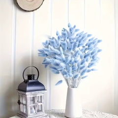 60pcs Sky Blue Artificial Pampas Grass | Soft Fluffy Bohemian Style, Polyester, Long-Lasting Floral Arrangements for Weddings, Home & Parties