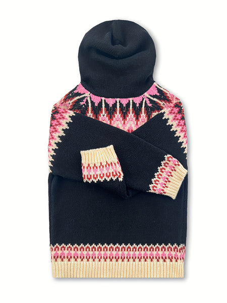 Women's Winter Hooded Jacquard Sweatshirt Style Glacier Snow Mountain Chunky Elegant Fashionable Comfortable Casual Vintage Commuter Soft Slim-Fit Top