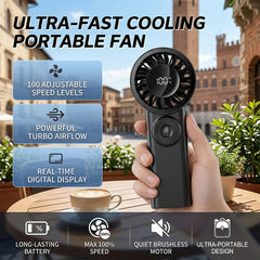 Portable Handheld Turbo Fan 1-100 Speed Personal Fan with LED Display, 3600mAh USB Rechargeable Personal Electric for Travel Office Outdoor