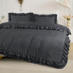 3-Piece Ruffle Frilled Duvet Cover Set – Soft, Comfortable Bedding with Pillowcases, Button Closure, Elegant Layered Design