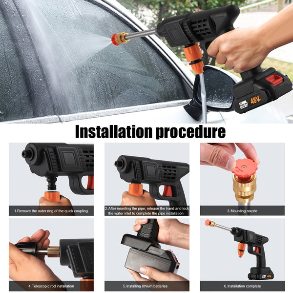 Wireless Portable Pressure Cleaner Featuring 2 Batteries, 3000PSI Cordless Power Cleaner, Rechargeable Battery Jet Wash for Vehicles, Gardens, Homes, Patios, And Driveways, Includes 5.03-Meter Hose