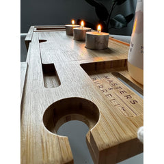 Bamboo Bath Tray, Luxury Extendable Caddy, Glass, Book, Tablet & Phone Holders - Adjustable for a Home Spa Experience