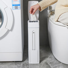 Slim Trash Can with Brush | Large Capacity Narrow Space Garbage Bin, Bathroom Waste Basket with Lid, Creative Home Cleaning Supplies, Plastic, Odor Sealing, No Electricity Needed