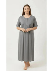 Women'S Nightdress Soft Comfortable Short Sleeve Nightie Button Front Embroidered Sleep Dress Loose Fit Midi Lounge Nightwear House Dress S-XXL