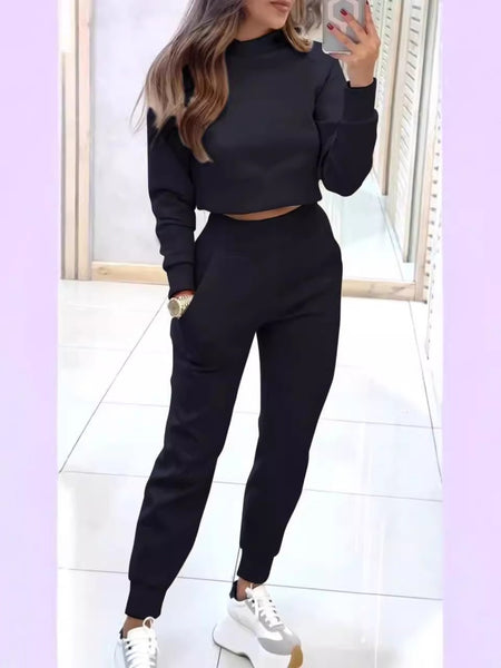 2024 New Style - Autumn and Winter Women's high-neck, fitted long-sleeved Casual Set