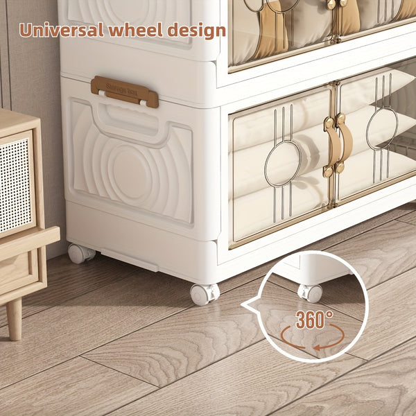 Large Foldable & Stackable Storage Cabinet with Wheels - Heavy-Duty Suitable for, Office, Dorm System, 2/3/4/5-Tier Plastic Shelving Unit with Lids, Space-Saving Foldable for Wardrobe, Bathroom, Freestanding Use