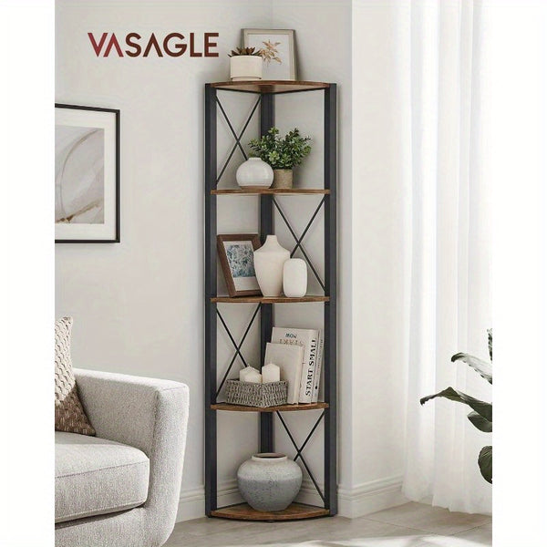 5-Tier Corner Shelf, Storage Shelf Unit Multifunction, Bookcase, Plant Stand, for Living Room, Bathroom, Kitchen, Bedroom, Office, Easy to Assemble, Industrial