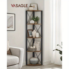 5-Tier Corner Shelf, Storage Shelf Unit Multifunction, Bookcase, Plant Stand, for Living Room, Bathroom, Kitchen, Bedroom, Office, Easy to Assemble, Industrial