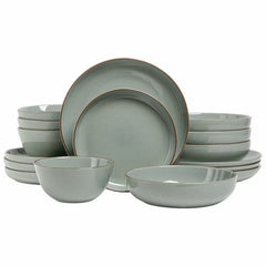 Over & Back Stoneware Dinnerware Set, 16 Piece in Sage Green