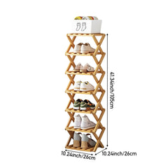 4/5/6/7 Tiers Bamboo Wooden Shoe Rack, Vertical Shoe Racks Storage Shelves Tall Shoe Tower, Collapsible Narrow Shoe Stand, Installation Free Folding X-Shape Shoe Racks Sneakers Slippers Holder Organizer, Multi Functional Shoe Rack Durable Footwear Cabinet