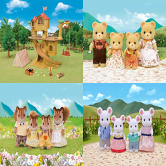 Sylvanian Families Adventure Tree House Gift Set Camping Edition & 3 Family Bundle Sets (3+ Years)