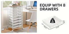 KINGRACK Heavy-Duty Rolling Storage Cart with 8 Drawers & Tabletop - Stackable Mobile Organizer Trolley, Suitable for Home, Office, Bedroom, Classroom, Space-Saving with Assembly, Tabletop Shelf for Small Spaces, Storage Drawer Units