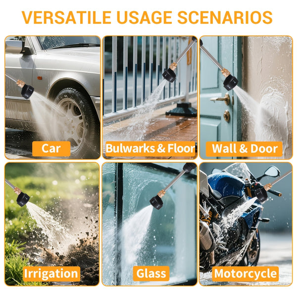 1500W Portable Cordless High Pressure Electric Car Wash - Equipped with 6-In-1 Nozzle, Handheld Car Wash Gun, for Car Wash/Home/Floor/Garden Cleaning, Includes 2 X 6000Mah Batteries