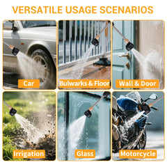 1500W Portable Cordless High Pressure Electric Car Wash - Equipped with 6-In-1 Nozzle, Handheld Car Wash Gun, for Car Wash/Home/Floor/Garden Cleaning, Includes 2 X 6000Mah Batteries