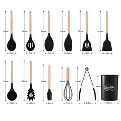 Kitchen Utensil Set, 11pcs Silicone Cooking Utensils Set With Wooden Handle, Nonstick Cookware Tongs Spatula Spoon Set, Best Kitchen Tools, Valentine'S Day Gifts Black, Holiday Gift Guide
