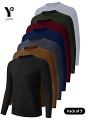 7pcs Men's Long Sleeve Crewneck Shirts in Black, Khaki, Gray, Navy, Burgundy, Army Green, and White - Quick-Dry Athletic Tops for Fitness, Casual Outdoor Wear, and Slimming Workout Apparel