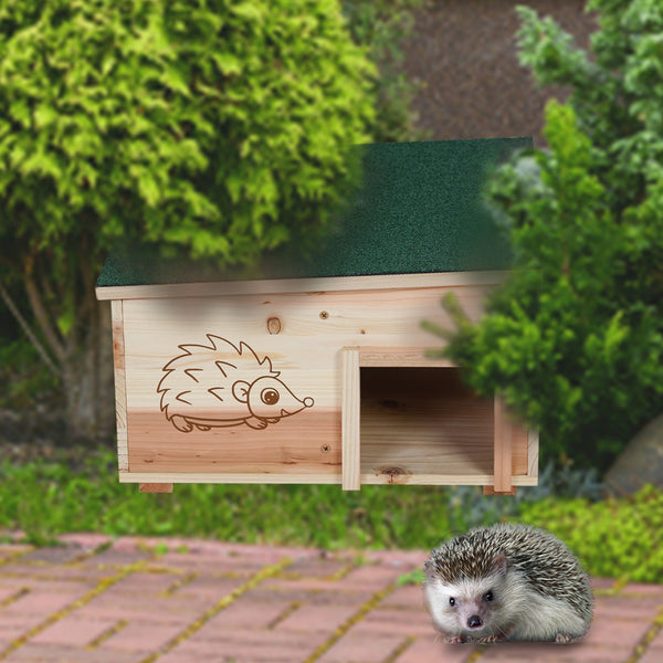 Wooden Hedgehog House: Hedgehog Hamster Habitat Shelter House Garden Nature Hibernation Feeding Box with Removable Roof