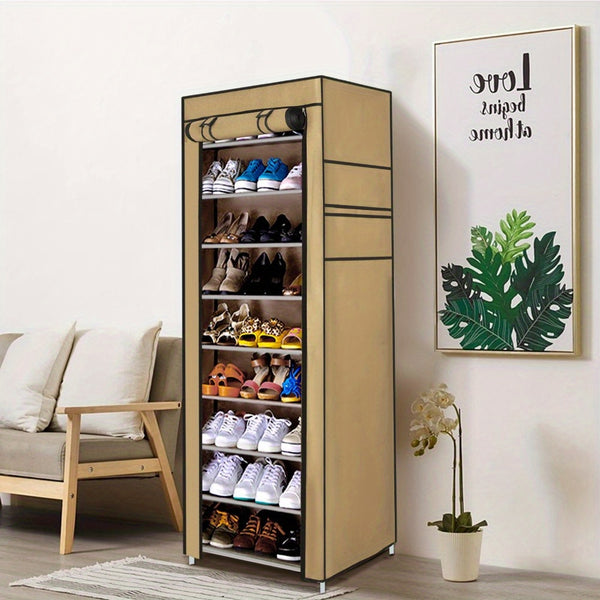 10 Tier Shoes Rack with Dustproof Cover, Shoe Storage Cabinet, Shoe Organizer, Easy to Assemble, Hold up to 25-30 Pairs