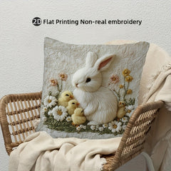 1pcs Pillowcases, Daisy & Chicken & Rabbit Pattern Design - Soft Polyester Zippered Cushion Suitable for Sofa Bed Pillowcases, Easter Decor, 45 X 45cm, (without Pillow Core)