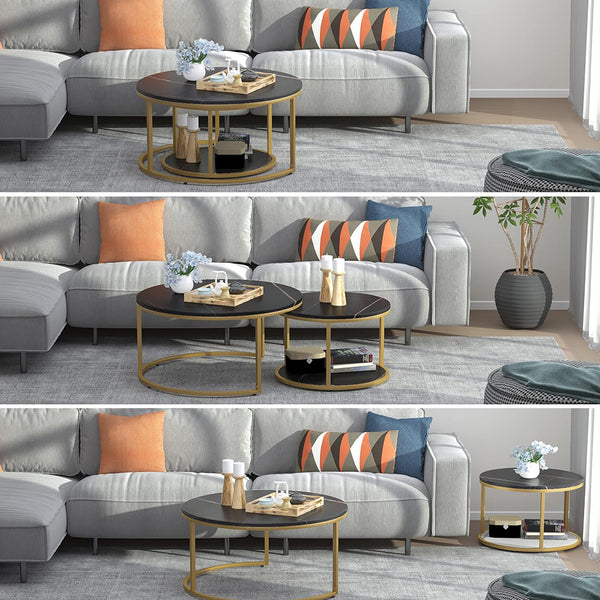 Nesting Coffee Tables Set of 2 Round Stacking Sofa Side Tables for Living Room