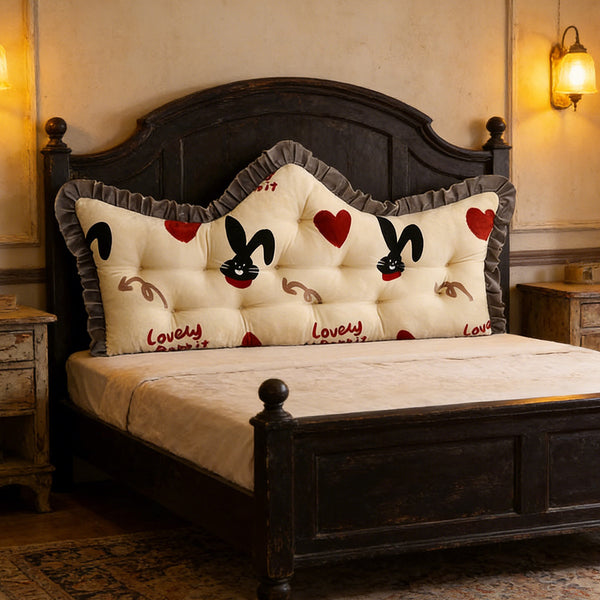 Luxurious Headboard Backrest Cushion with Ruffle Trim - Love Rabbit, Large Backrest Pillow, Princess-style Crown-Shaped Reading Cushion, Perfect for Bedroom/Sofa/Chair/Home Decor