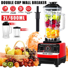 Heavy-Duty 15-Speed High-Power Blender Set with 2L+600ml Large Capacity, 6-Blade Motor & Automatic Juicer/Slushy Machine - Multifunctional Food Processor for Smoothies, Food, Ice Crushing, Shakes, Purees - Plug (220-240V)