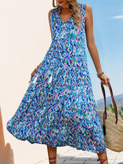 Spring/Summer Vacation Women'S Sleeveless Bohemian Style Fringed Tie-Up Printed Dress