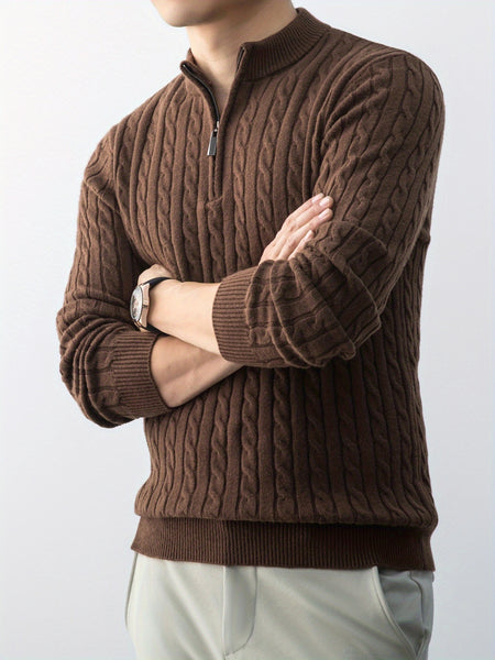 Christmas Gift for Men, New Twist Zipper Collar Pullover Sweater, Autumn And Winter Style, with Velvet, Thickened, Warm And Cold-Resistant, Can Be Worn Inside Or Outside, Casual And Versatile Essential, Knit
