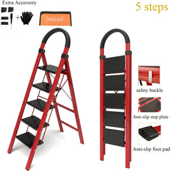 2/3/4/5-Step Ladder, Lightweight Folding Step Stool With Extra-Wide Anti-Slip Steps, 149.69 KG Capacity, Compact Space-Saving Design For Home, Kitchen.