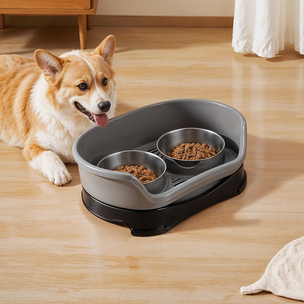 Raised Dog Bowls for Cats and Dogs, Elevated Dog Cat Food and Water Bowls Stands Feeder Dishes with 2 Stainless Steel Bowls, 2 Colours Available