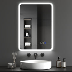 Backlit Illuminated Bathroom Mirror with LED Lights and Bluetooth, Wall Mounted Vanity Mirror with 3 Colours Dimmable, Anti-Fog, Memory Function, Touch Switch, IP44