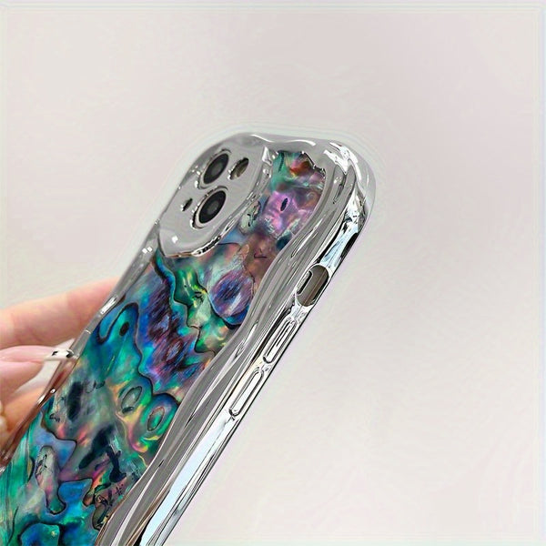 A Newly Designed Electroplated Cream Wave Phone Case, Compatible with All Models of for iPhone 16, 15, 14, 13, 12, 11, X, XS, Pro, Plus, And Max. It Features a Stylish And Attractive Design, Precise Lens Protection, And Is Both Shockproof And Drop