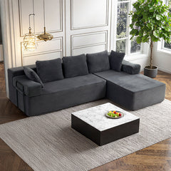 ROXGOX L-Shaped Sectional Sofa with Reversible Chaise, Left or Right Facing Modular Couch, No Assembly Required, Perfect for Small Apartment, Black Borwn Grey
