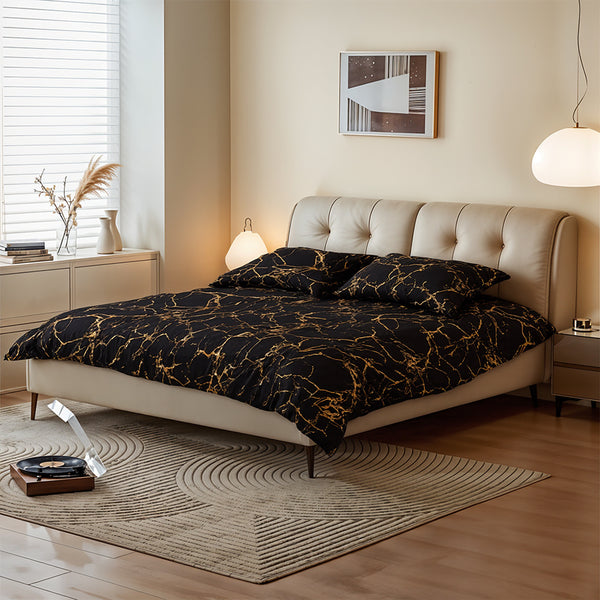 Gold Marble Print Quilt Cover and Pillowcase Bedding Set, Light Luxury High-end Creative Design Bedding Three-piece Set, 2 Pillowcases and 1 Quilt Cover, Soft and Comfortable Bed Three-piece Set for All Seasons, Black