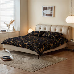 Gold Marble Print Quilt Cover and Pillowcase Bedding Set, Light Luxury High-end Creative Design Bedding Three-piece Set, 2 Pillowcases and 1 Quilt Cover, Soft and Comfortable Bed Three-piece Set for All Seasons, Black