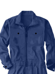 Men's Solid Color Cargo Jumpsuit with Full Zip, Long Sleeves and Front Pockets