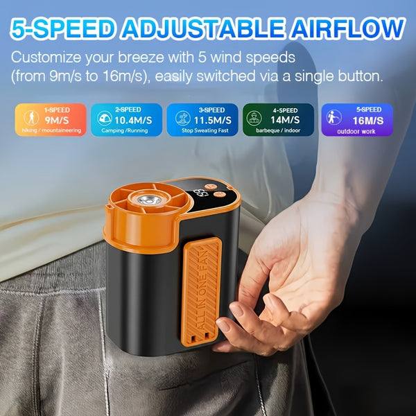 5-In-1 Cooling Fan, Waist Fan, Clamp Fan, Desktop Fan And Handheld Fan, 199 Speed Settings, with LED Display, Silent Motor, Quick Charging And Shock-Resistant Design. Father'S Day Gift, Suitable for Daily Use