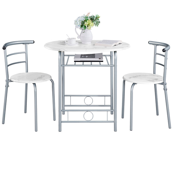 Costoffs 3pcs Dining Table Set with Space Saving Table and 2 Chairs, Modern Kitchen Table Set with Steel Legs and Storage Rack for Kitchens/Balconies/Bedrooms/Apartments/Cafés, Natural/Drift Brown/White