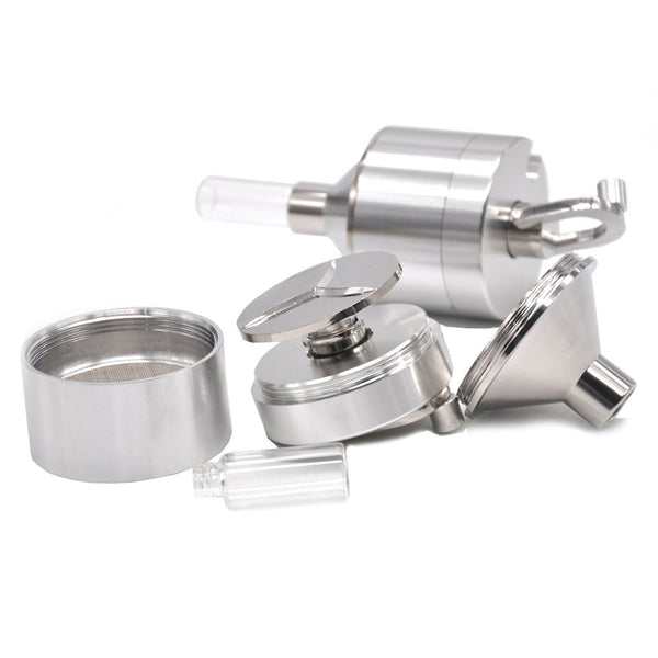 Metal Powder Hand Spice Mill Funnel Food Container Kitchen Tools Herb Grinder Hand Crusher with Glass Snuff Bottle