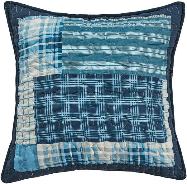 Reversible Patchwork Quilted Bedspread Set – Denim Blue Design, Soft Microfibre Cover with Cotton Filling & Matching Pillowcase (s)
