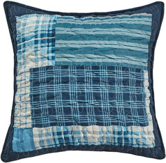 Reversible Patchwork Quilted Bedspread Set – Denim Blue Design, Soft Microfibre Cover with Cotton Filling & Matching Pillowcase (s)